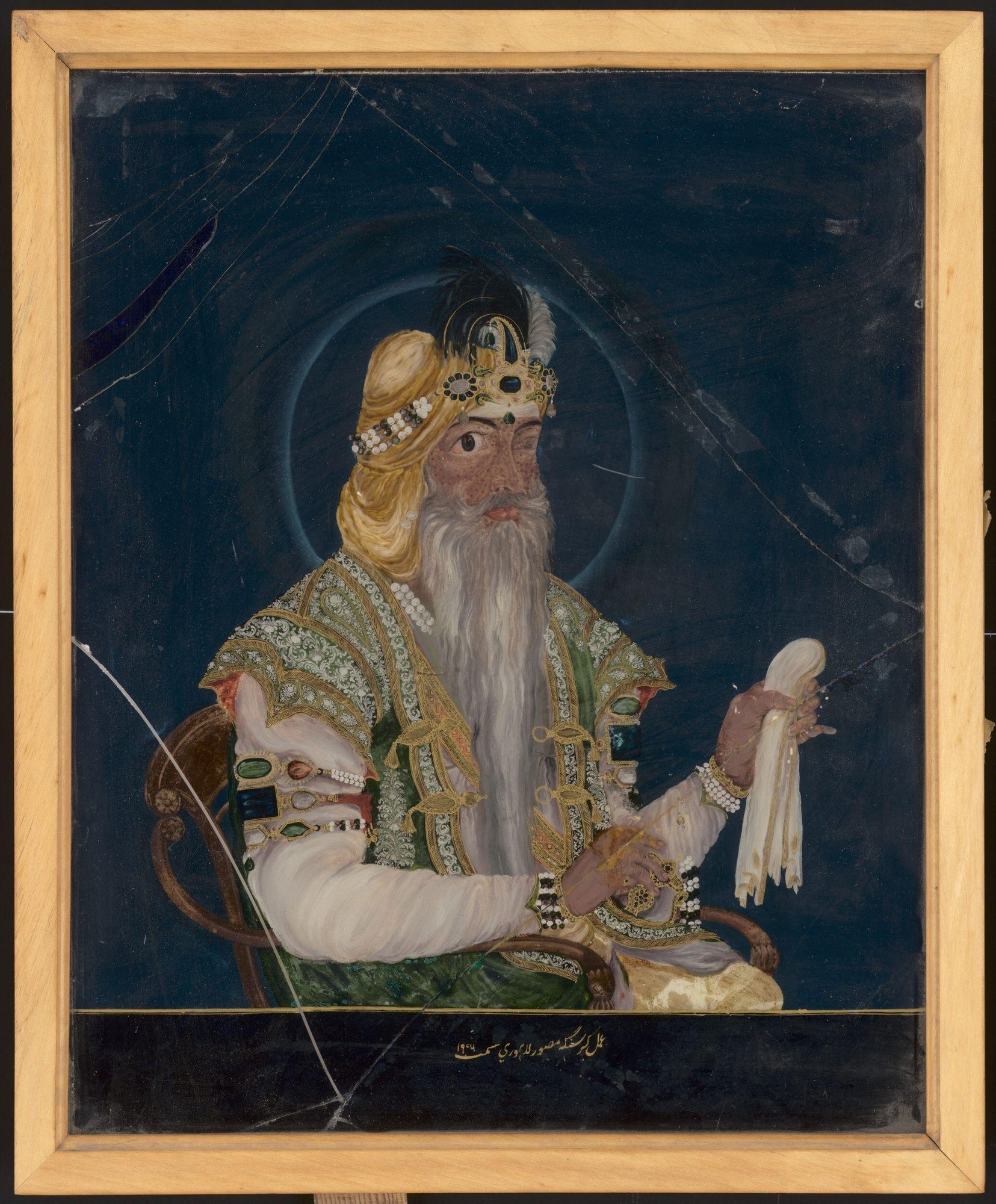 Painted on Glass — Maharaja Ranjit Singh, laid down in reverse on the back of the glass (Kehar Singh, c. 1849)